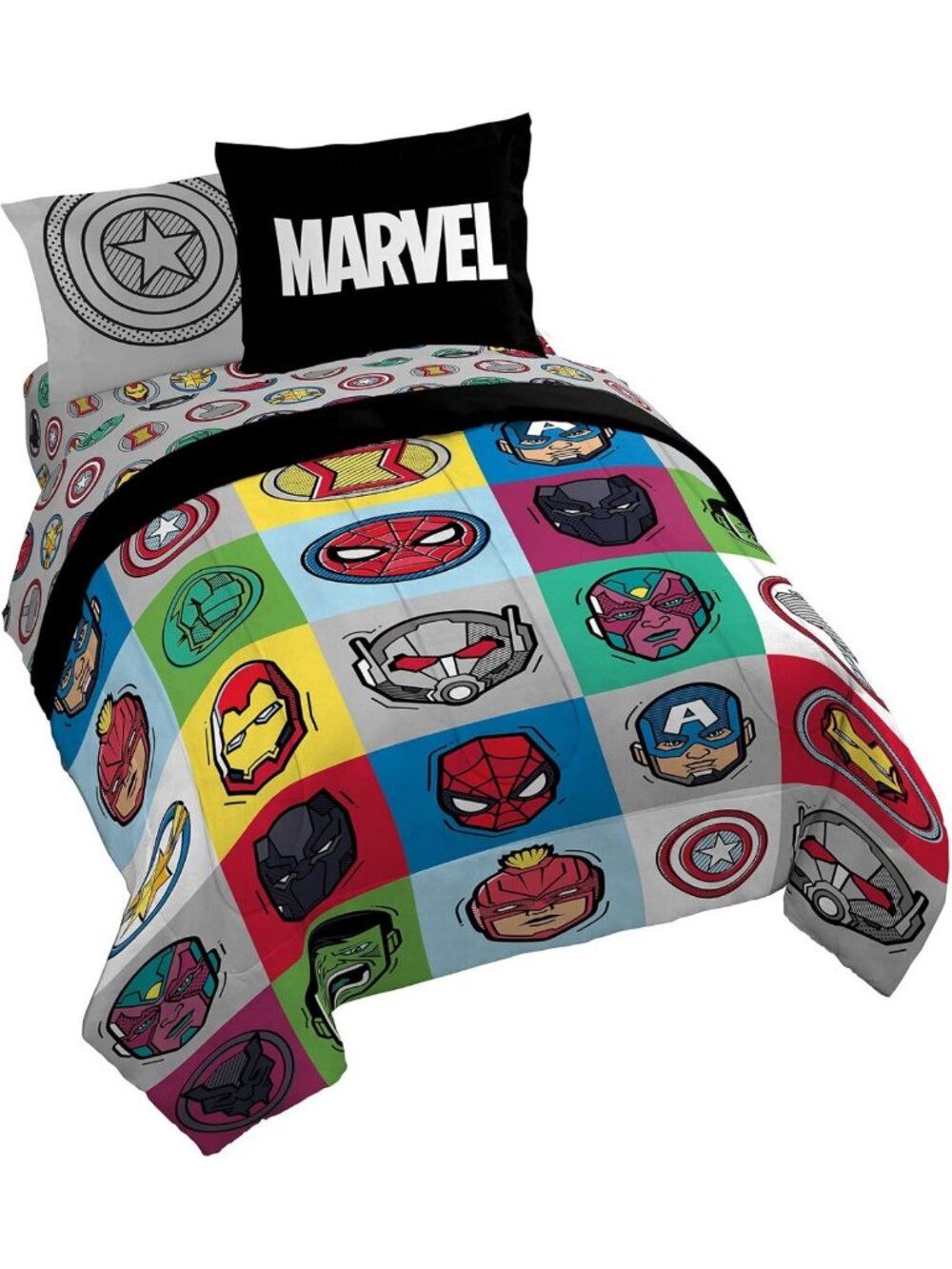 Superhero Iron Man Comforter Set - 7 Piece Kids Bedding, Multi-Color Design
